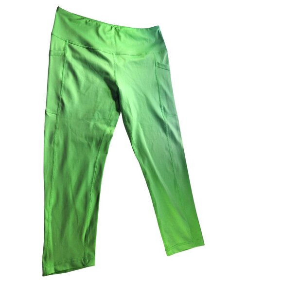 CVG Leggings neon green Pockets exercise pants athletic capri women Medium - Picture 1 of 4